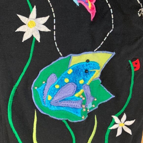 Berek2 Takako Small Beaded Cardigan Embroidered Black Butterfly Ladybug 80s Vtg - Picture 4 of 7